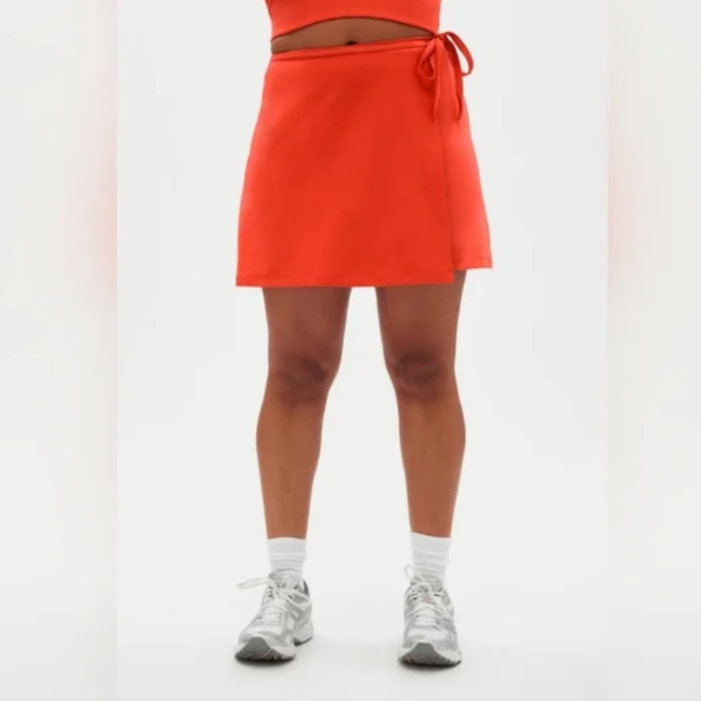 Girlfriend Collective Weekend Wrap Skort in Blood Orange